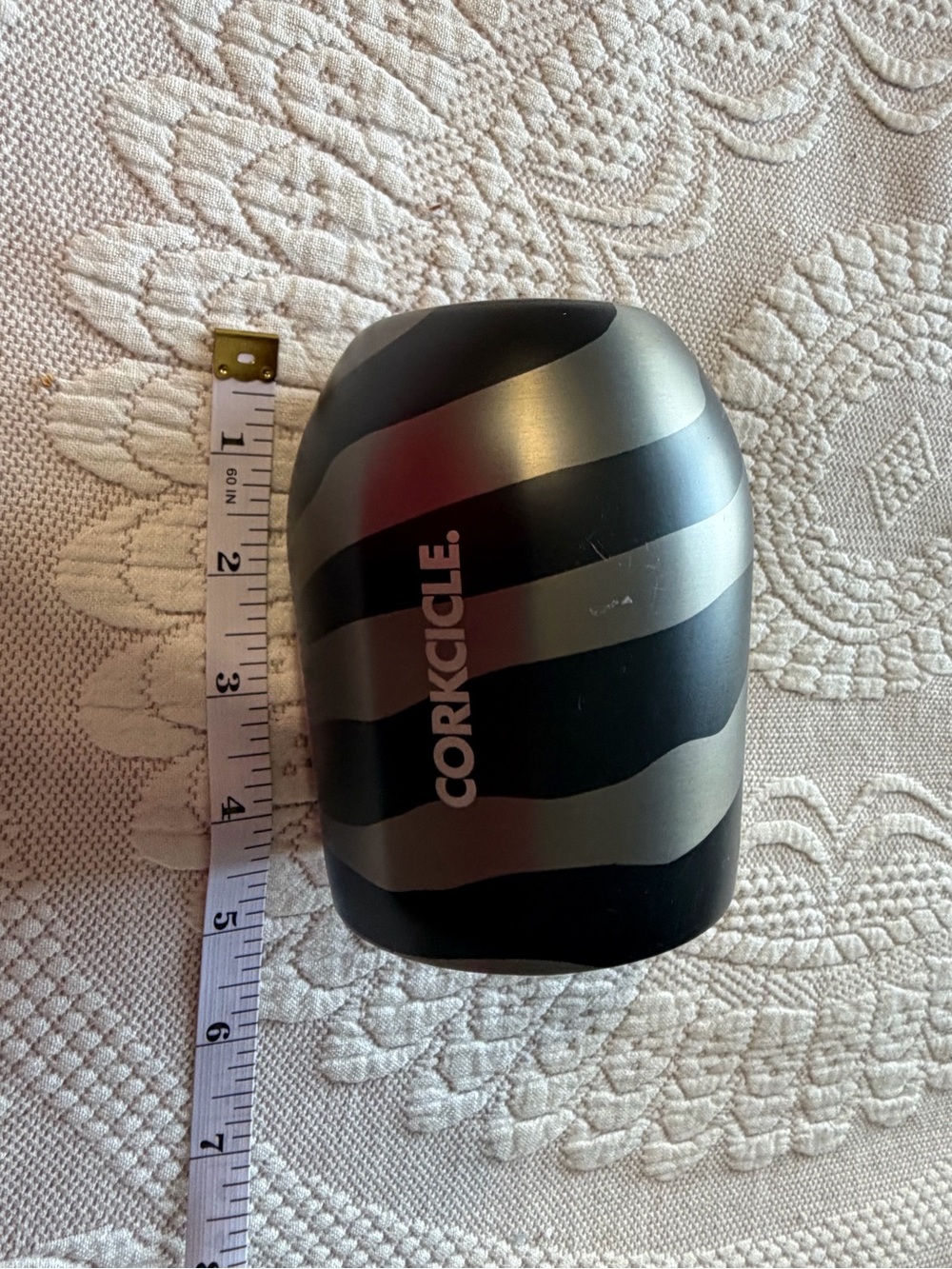 Corkcicle Black and Silver Wave-Striped Insulated Tumbler no lid EUC